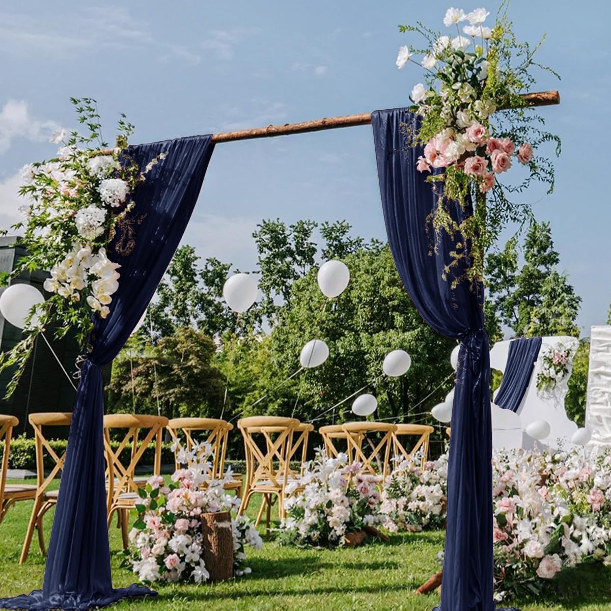 Navy Blue Wedding Arch Draping Fabric 2 Panels 29" x 20 FT Navy Wedding Drapes for Backdrop Sheer