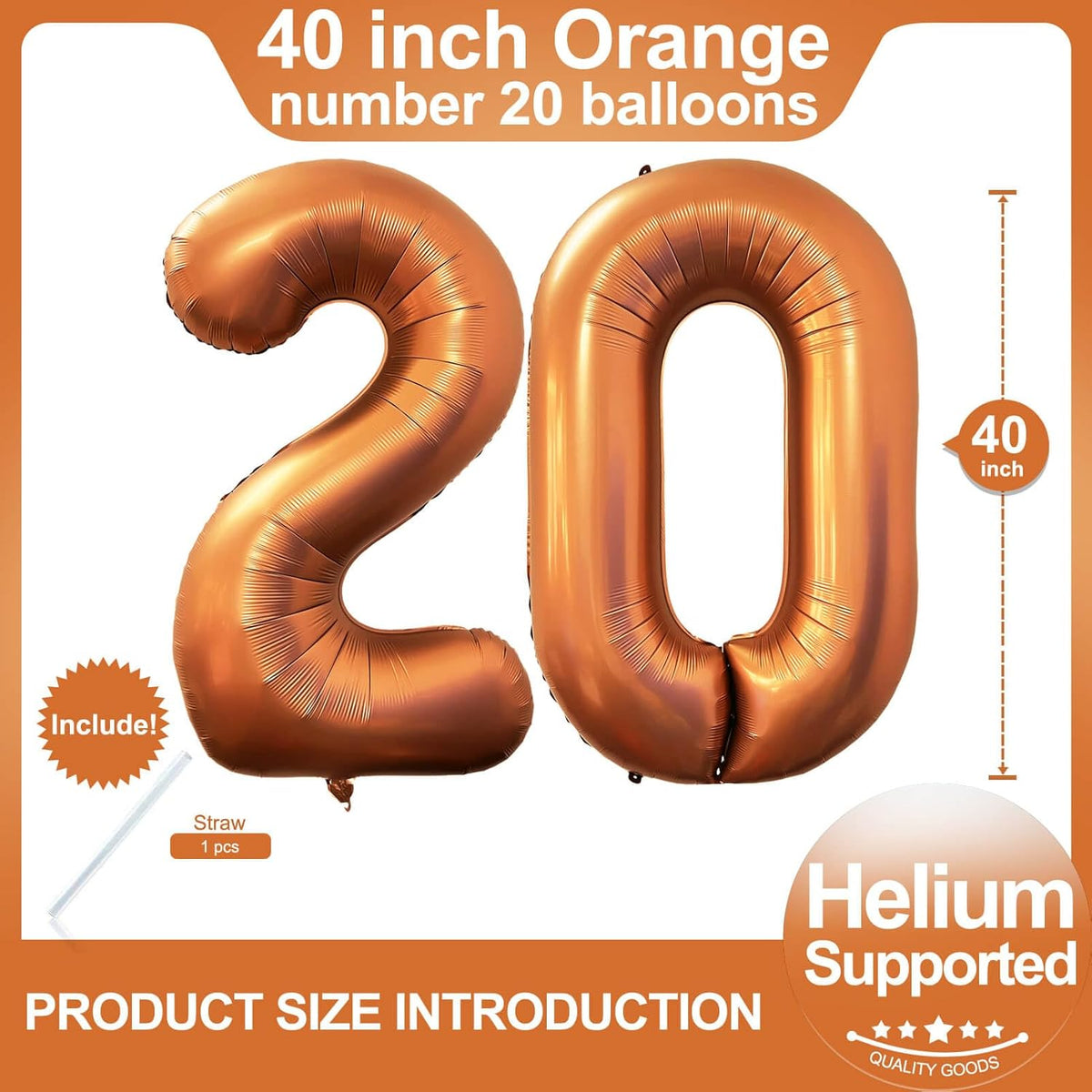 Number 20 Orange Balloons 40 Inch Giant Foil Helium for 20th Birthday Party Supplies Anniversary