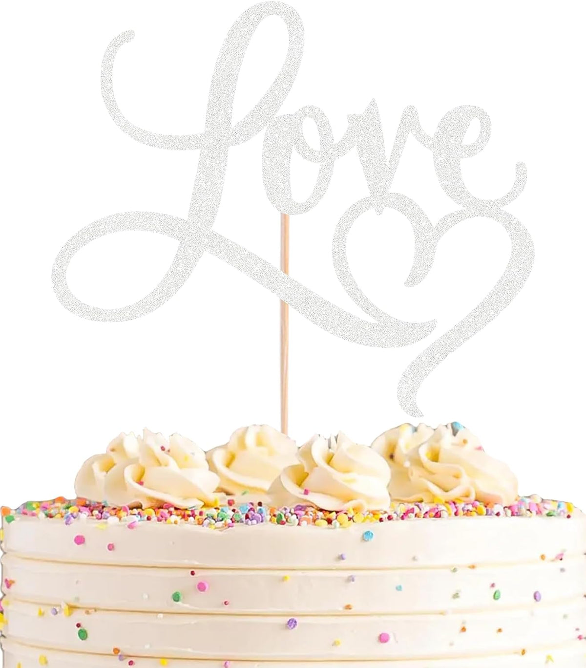 Love Cake Topper - Silver Glitter Paper Wedding Cake Decoration Supplies, Perfect for Bridal