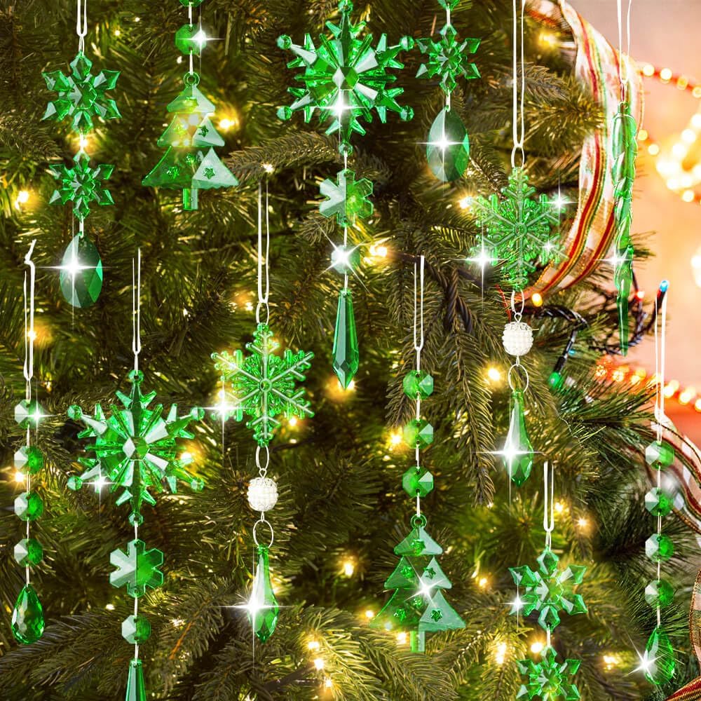 Lanpn 26 Pcs Christmas Ornaments Crystal Christmas Tree Decoration, Hanging Clear Acrylic Snowflake