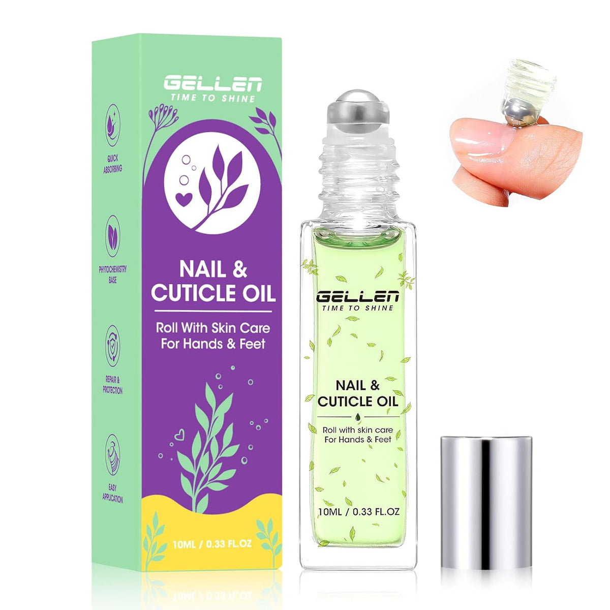 Gellen Cuticle Oil, Roll-On Nail Growth Oil, Nail Oil for Nail Growth & Repair & Strength, Green