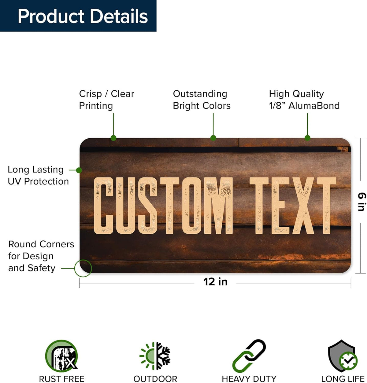 Custom Sign, Custom Street Sign, 11 Font Colors, 13 Font Styles, 4 Hole Options, 22 Sizes, 6x12