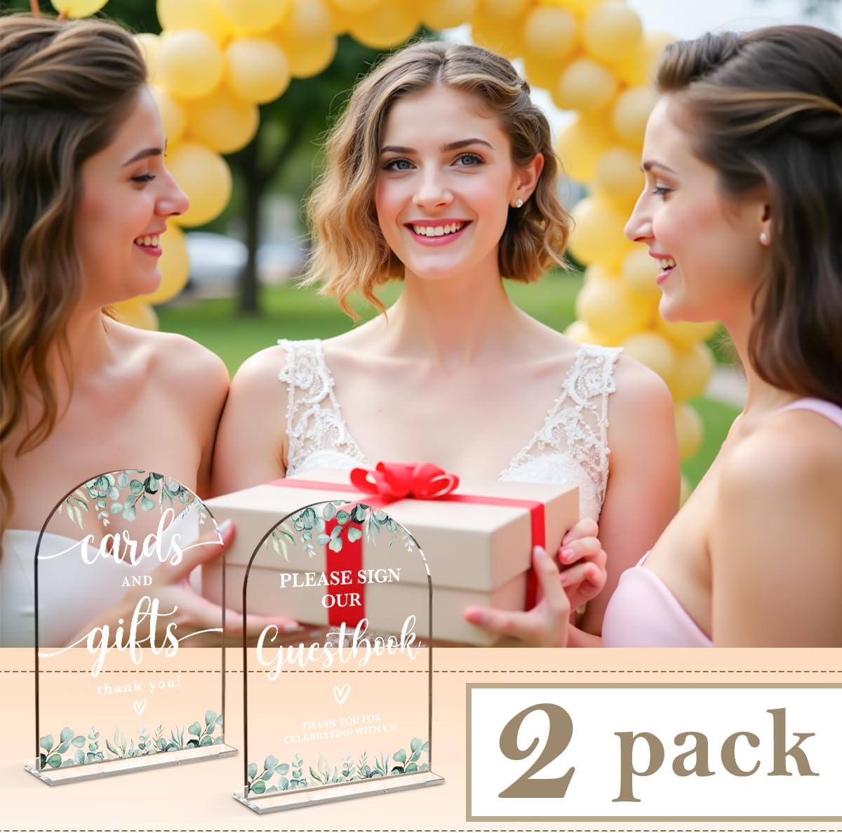 2 Pcs Acrylic Wedding Signs for Reception, Bridal Shower Decorations, Cards and Gifts Signs, Guest
