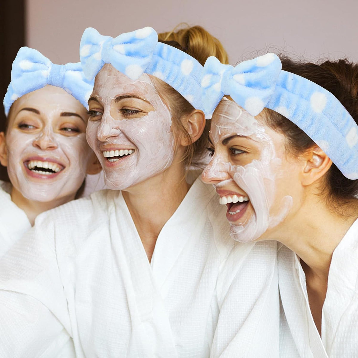 Semato 8 Pcs Blue Dot Bachelorette Party Favor Set Bridesmaid Headband Skincare Headbands for Women