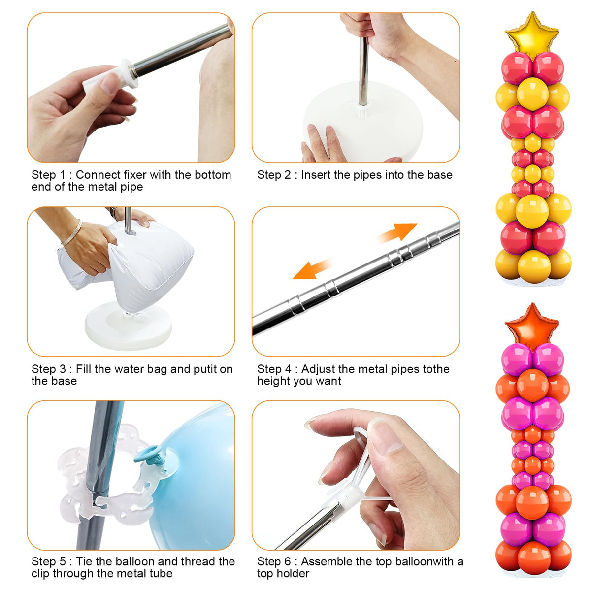 Balloon Column Stand Set of 2, 6.6ft Balloon Arch Stand Adjustable Balloon Column kit with Base