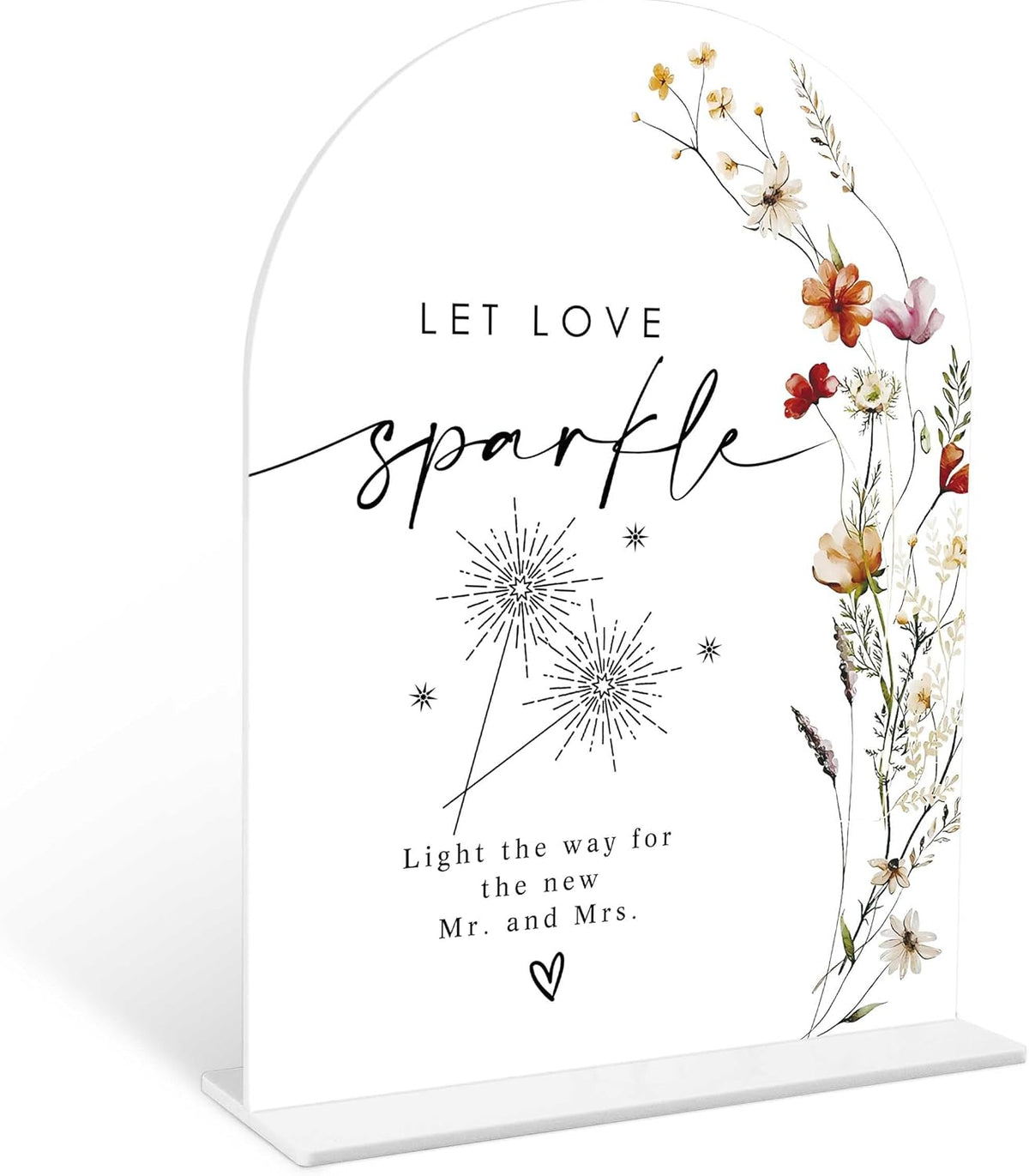Boho Floral Let Love Sparkle Sign, 6 x 8 Inch White Arch Acrylic Wedding Sign with Holder, Wedding