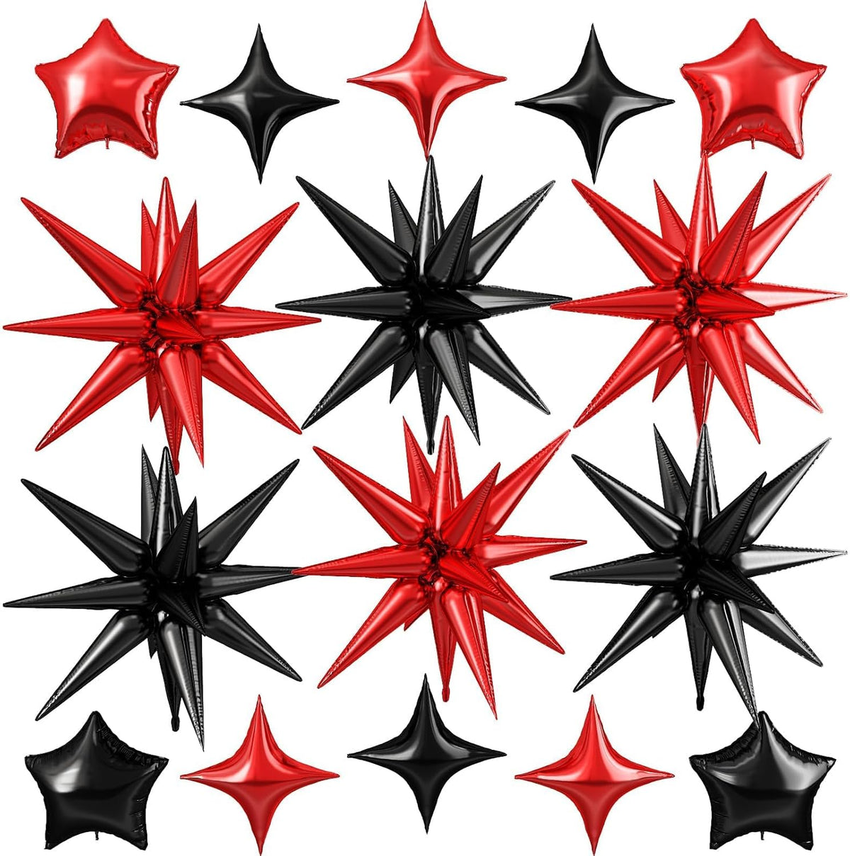 Red Black Star Balloon,16Pcs Star Foil Balloons Set with 22Inch Explosion Spike Cone Balloons and