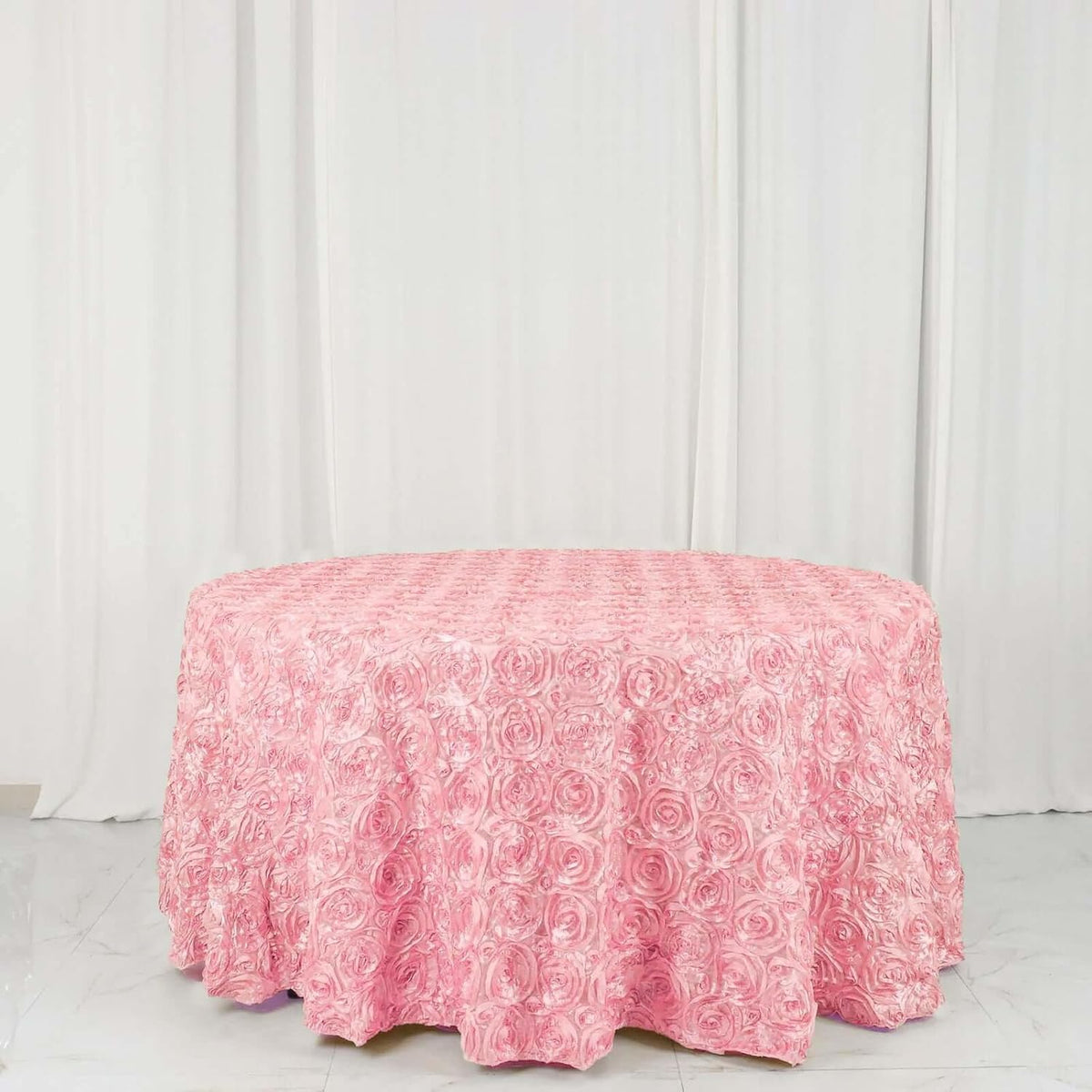 Efavormart 120" Wholesale Round Table Cover Pink Grandiose Rosette 3D Satin Tablecloth for Wedding