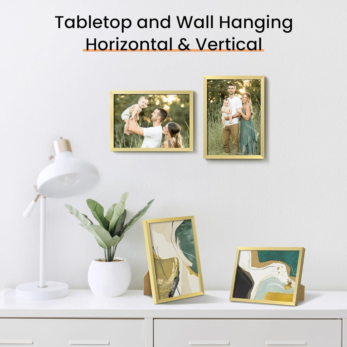 upsimples 5x7 Picture Frame Set of 3, Made of High Definition Glass for 5 x 7 Gold Frames, Wall and