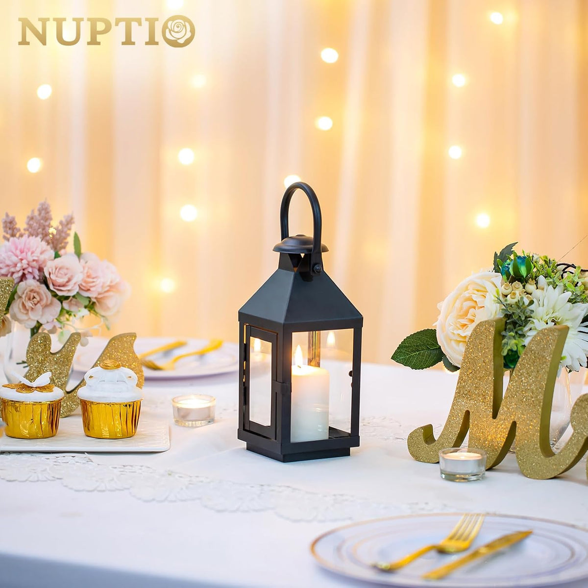 Nuptio Garden Lanterns for Pillar Candles Tall Vintage Style Metal Candle Holder Halloween Hanging
