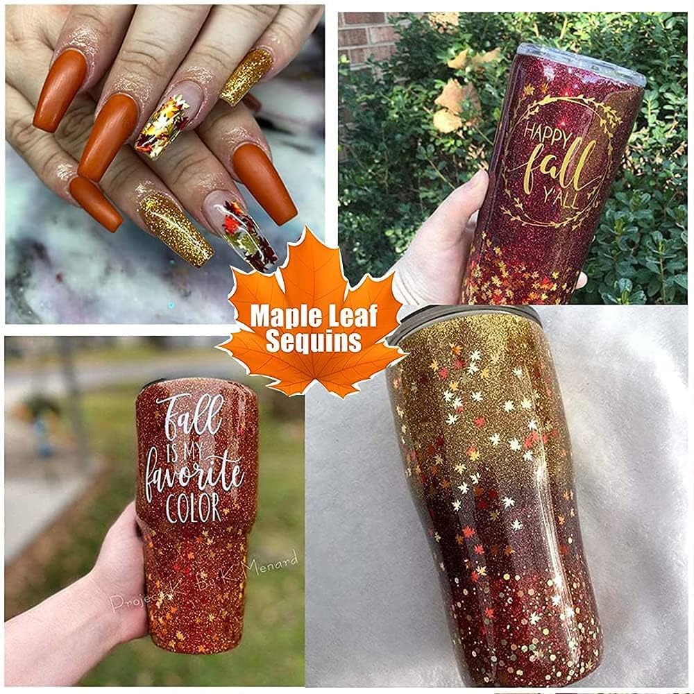 Maple Leaf Shape Glitter Fall Nail Art Sequins,3D Metallic Red God Orange Yellow Mixed Design