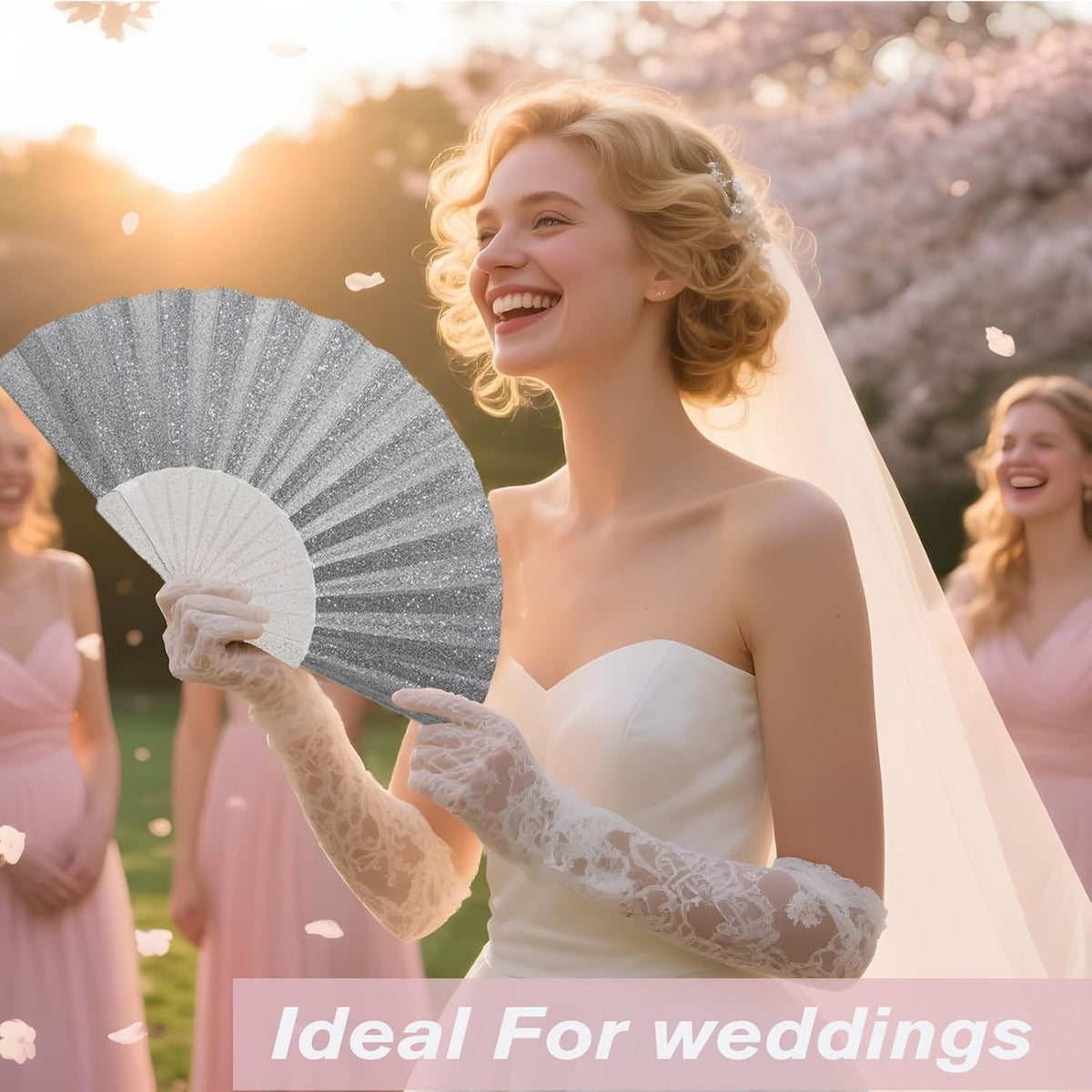 24 Pack Handheld Fan,Folding Hand Glitter fan with Shining Transparent Fan Rib – Ideal for Wedding