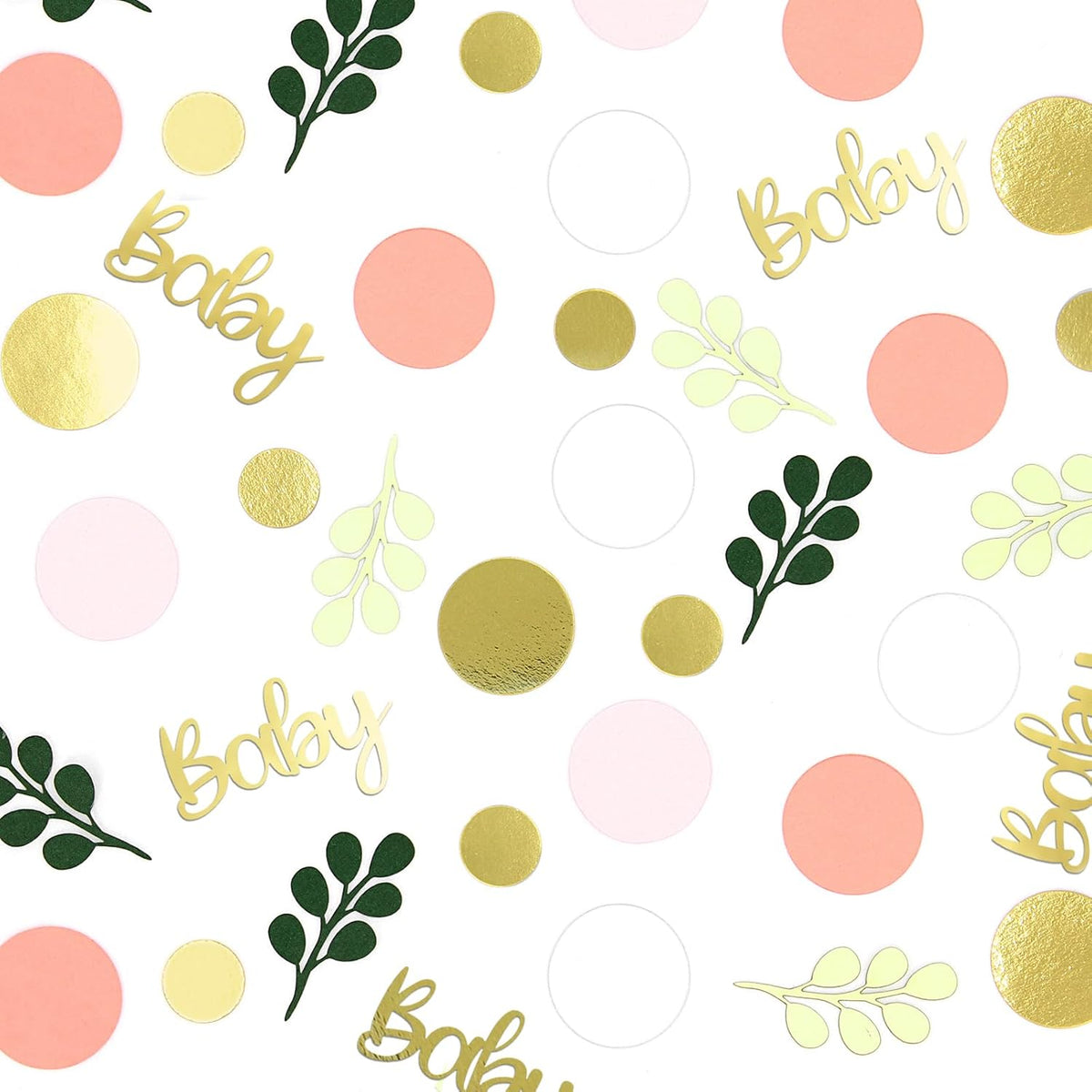 300PC Pink and Sage Green Girl Baby Shower Decorations Greenery Baby Shower Confetti Eucalyptus