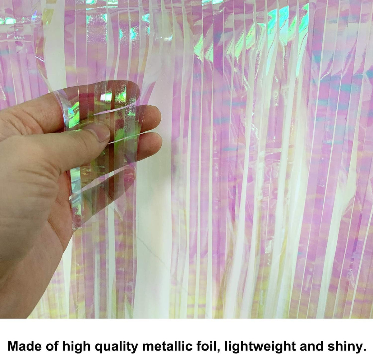 10 Feet by 15 Inch Iridescent White Foil Fringe Garland - Pack of 3 | Metallic Tinsel Banner |