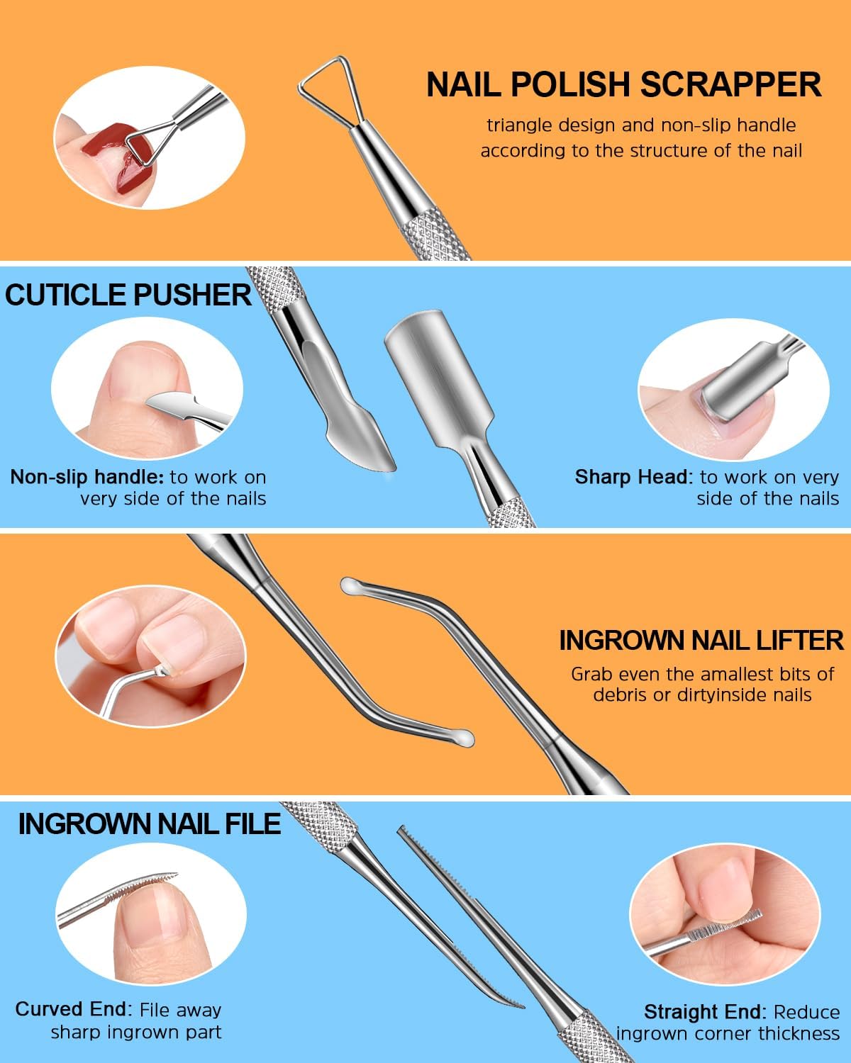 MORGLES Cuticle Remover Tools, Nail Files and Buffers Set with 1 Orange Cuticle Oil, Trimmer and