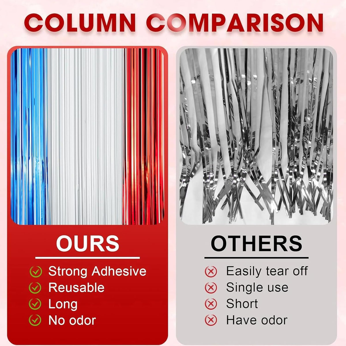 2 Pack Red White and Blue Foil Fringe Backdrop Curtains, Tinsel Streamers Party Decorations, Fringe