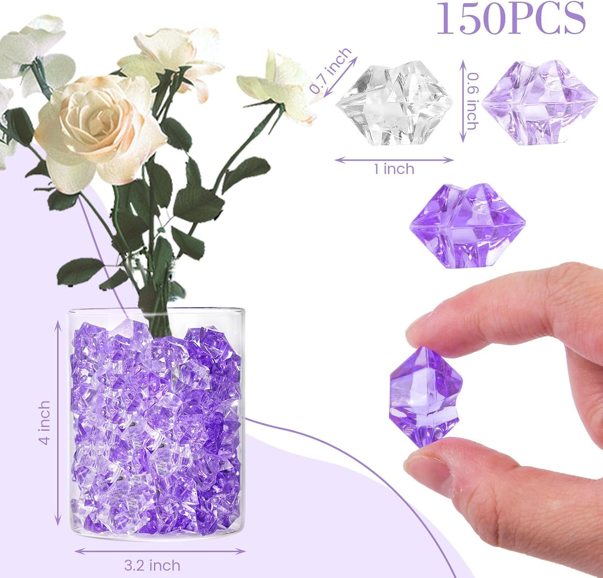 DomeStar 150PCS Fake Ice, Vase Filler Purple Fake Diamonds Plastic Clear Gems Crystals for Table