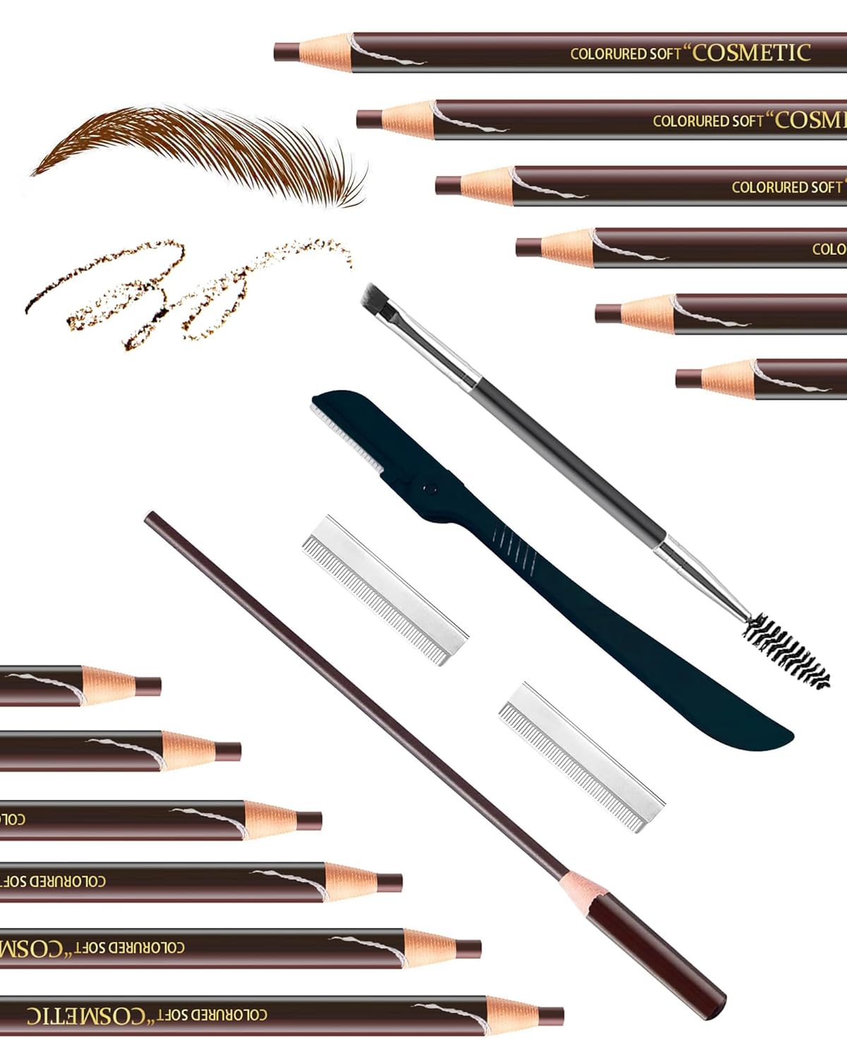 12 Piece Dark Brown Waterproof Eyebrow Pencils for Women w/Microblading Eyebrow Pencil & Brow