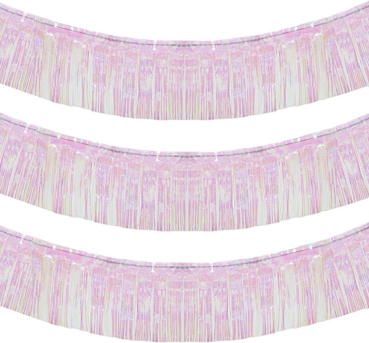 10 Feet by 15 Inch Iridescent White Foil Fringe Garland - Pack of 3 | Metallic Tinsel Banner |