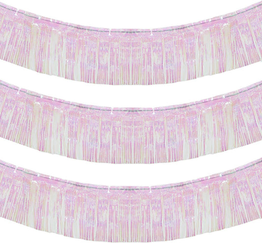 10 Feet by 15 Inch Iridescent White Foil Fringe Garland - Pack of 3 | Metallic Tinsel Banner |