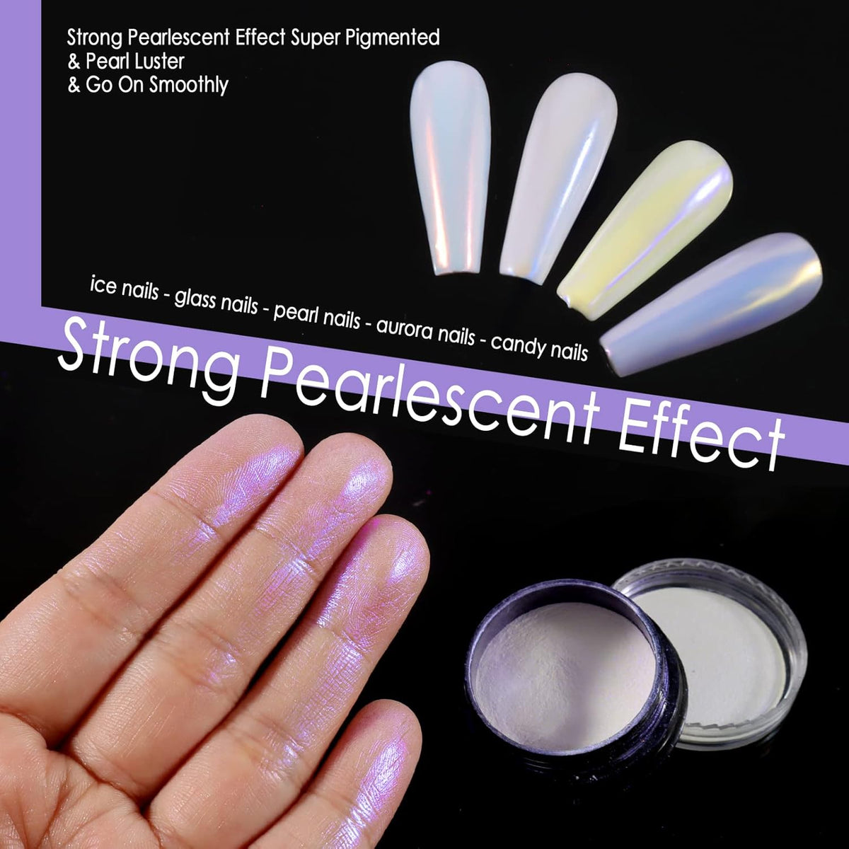 Allstarry Chrome Nail Powder 4 Colors Iridescent Aurora Powder Metallic Mirror Effect Pigment