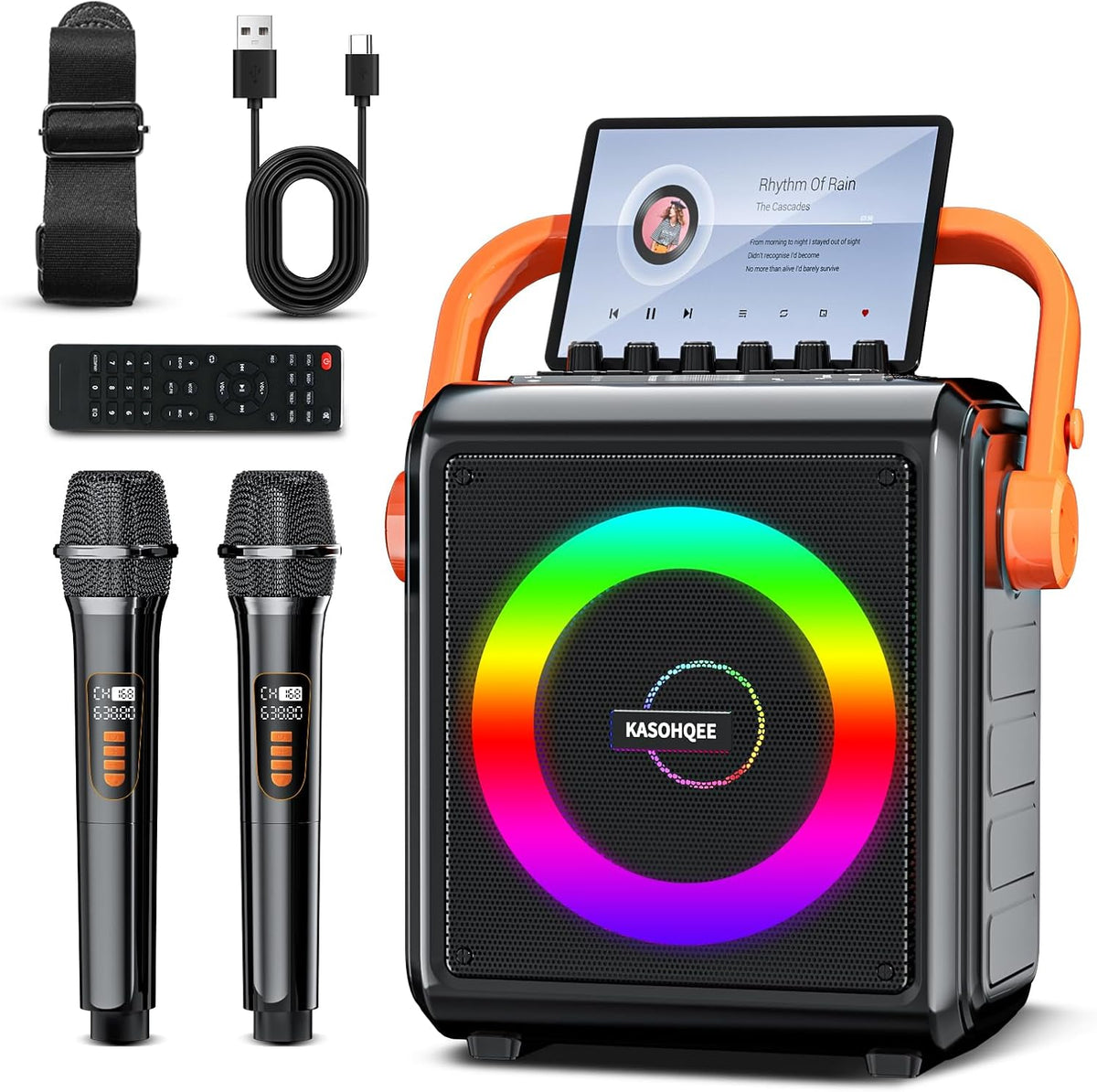 Karaoke Machine,8000mAh Portable Bluetooth Speaker with 2 Wireless Microphones for Adults &