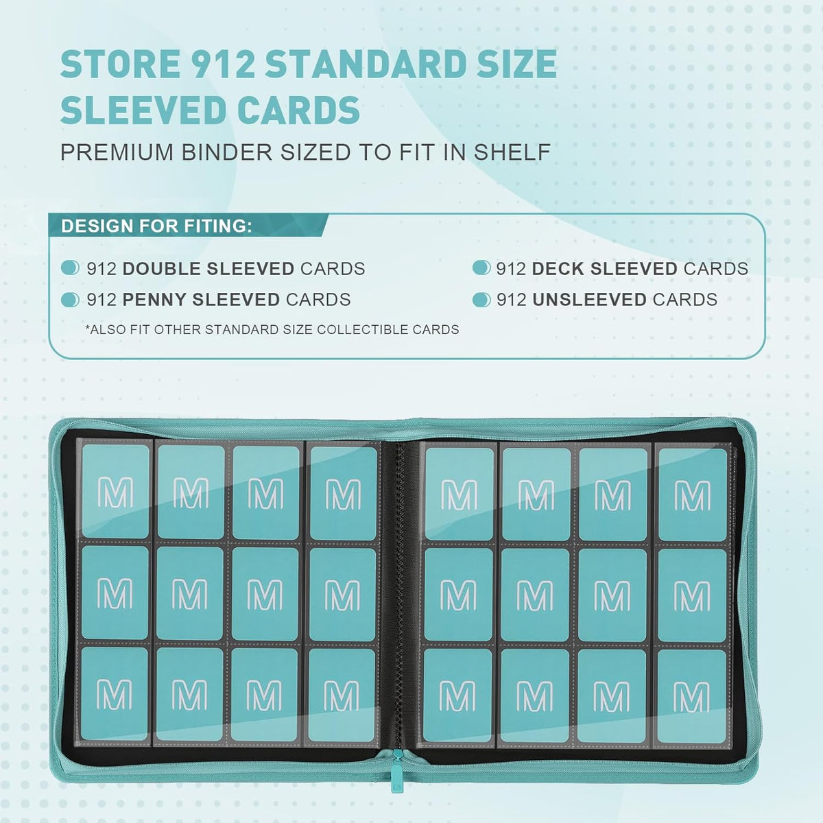 Premium Card Binder 12 Pocket for 720 Pockets Trading Card Binder, PU Zipper Card Collection Album