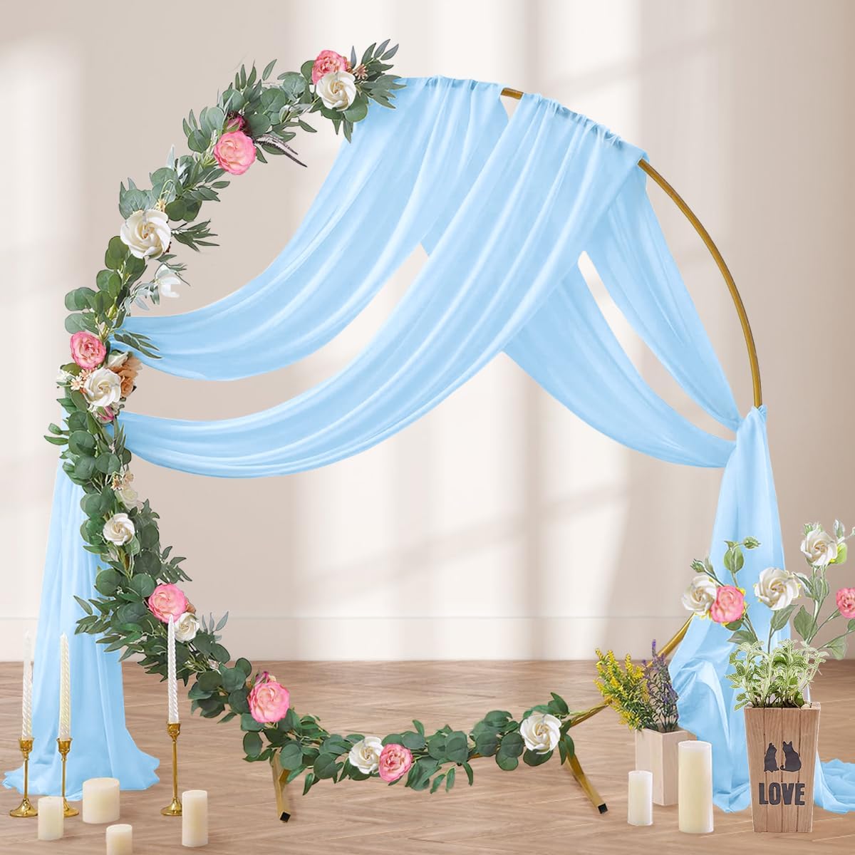 Baby Blue Wedding Arch Draping Fabric 29" x 20 FT Blue Wedding Drapes for Backdrop Sheer Curtains