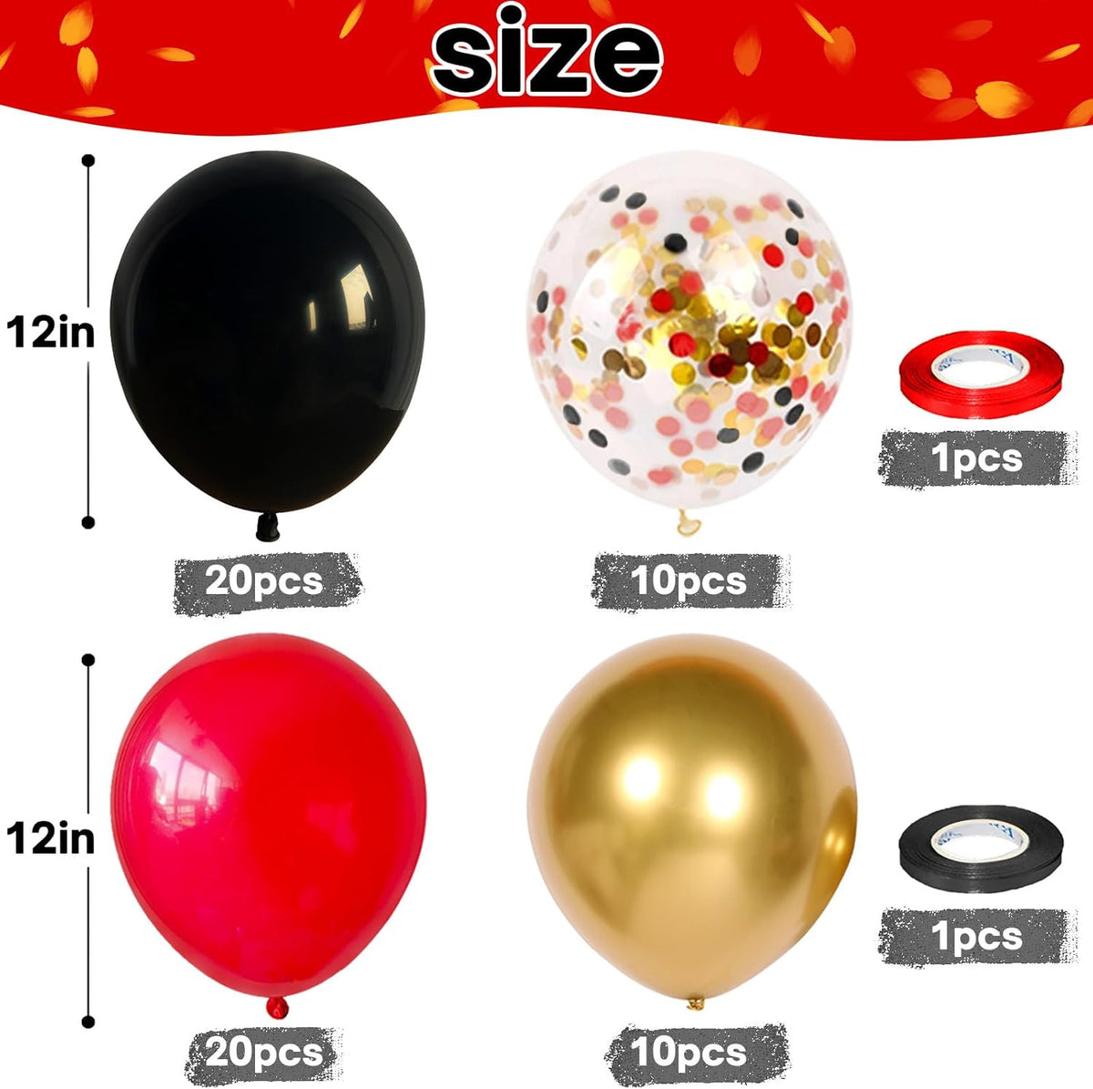 Red and Black Balloon, 60 Packs 12 Inch Red Black and Gold Balloon, Black Red Balloons for Casino