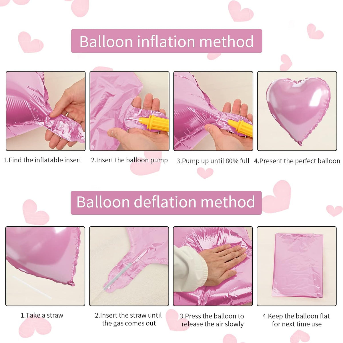 Pink White Agate Heart Shape Balloons - 10PCS Pink & White Foil Heart Balloons for Valentine's Day