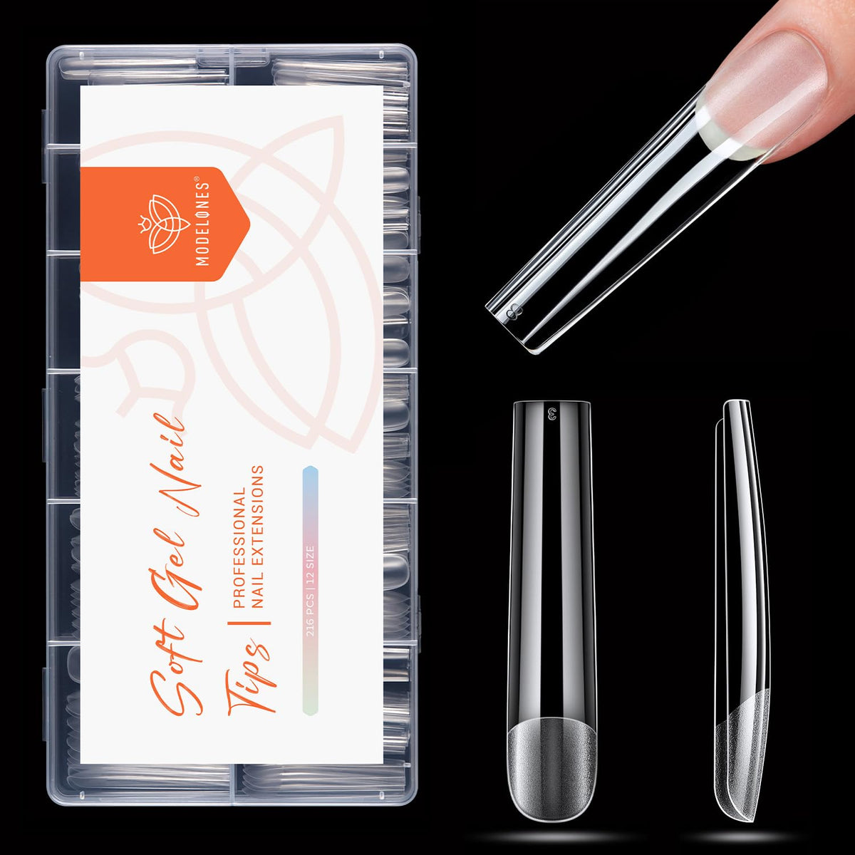 modelones Long Square Nail Tips, 3XXXL Straight Pre-shaped Soft Gel Tips Fake Nails False Acrylic