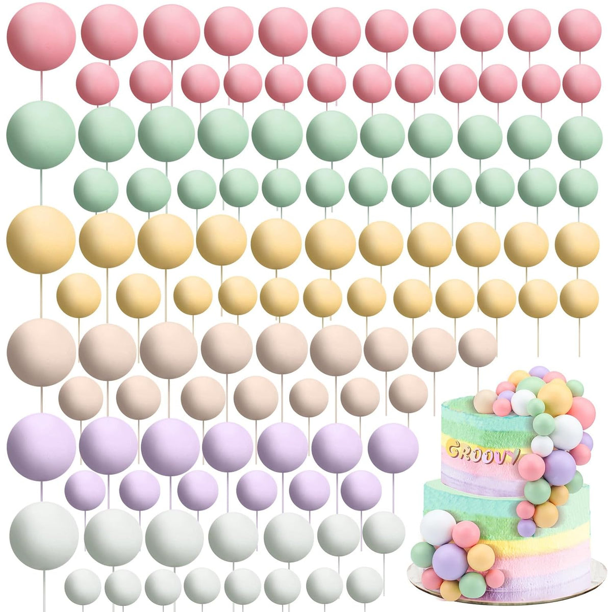 108 Pcs Balls Cake Topper DIY Cupcake Insert Foam Balloons for Cake Baking Wedding Anniversary