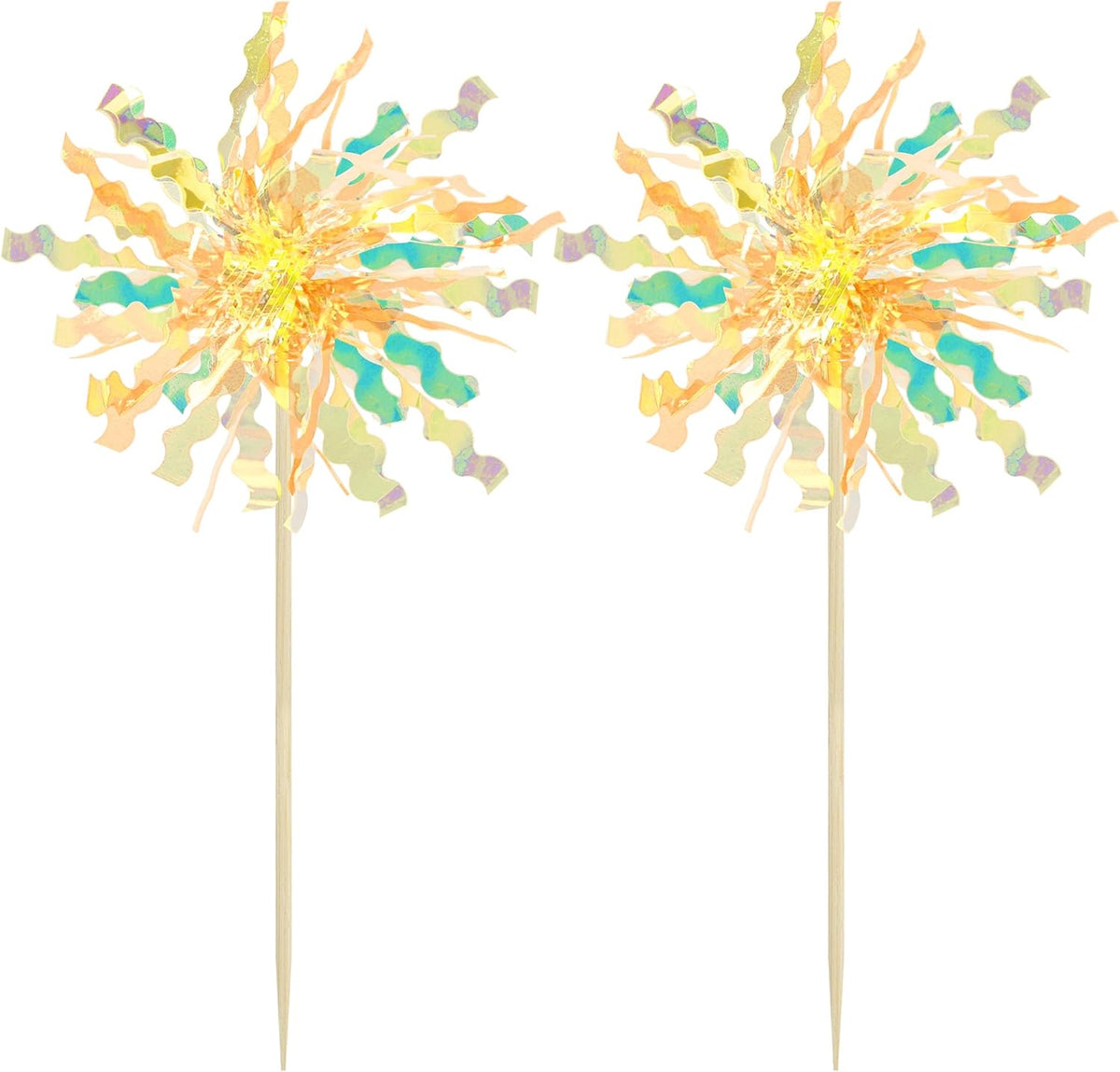 Gyufise 20Pcs Foil Firework Cupcake Toppers Happy Birthday Cake Toppers Tinsel Flower Drink