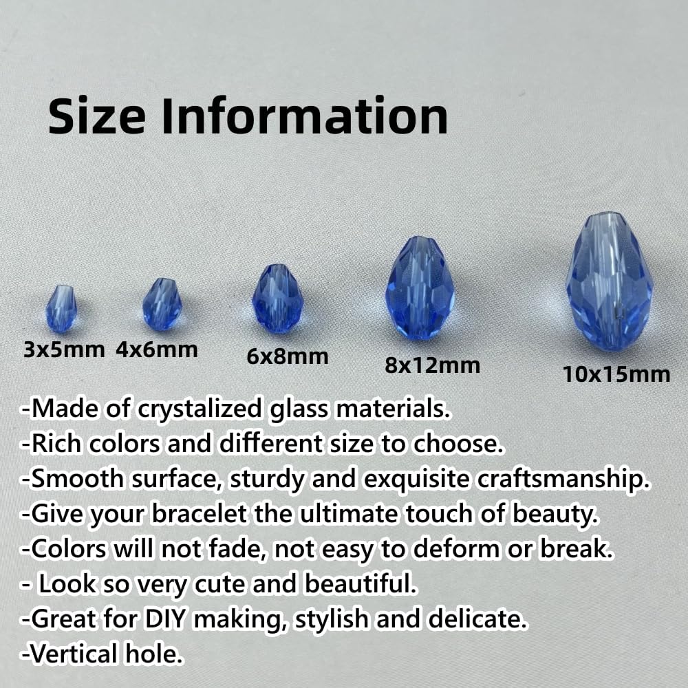 130pcs 6x8mm Teardrop Crystal Glass Beads for Jewelry Making, Faceted Vertical Hole Teardrop Glass