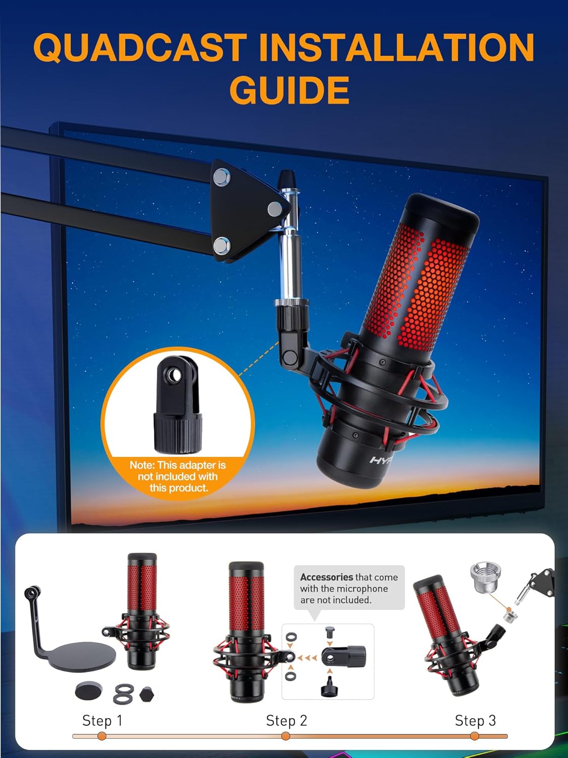 QuadCast Boom Arm, Mic Arm for Blue Yeti HyperX QuadCast SoloCast Fifine AM8 and Most Microphone