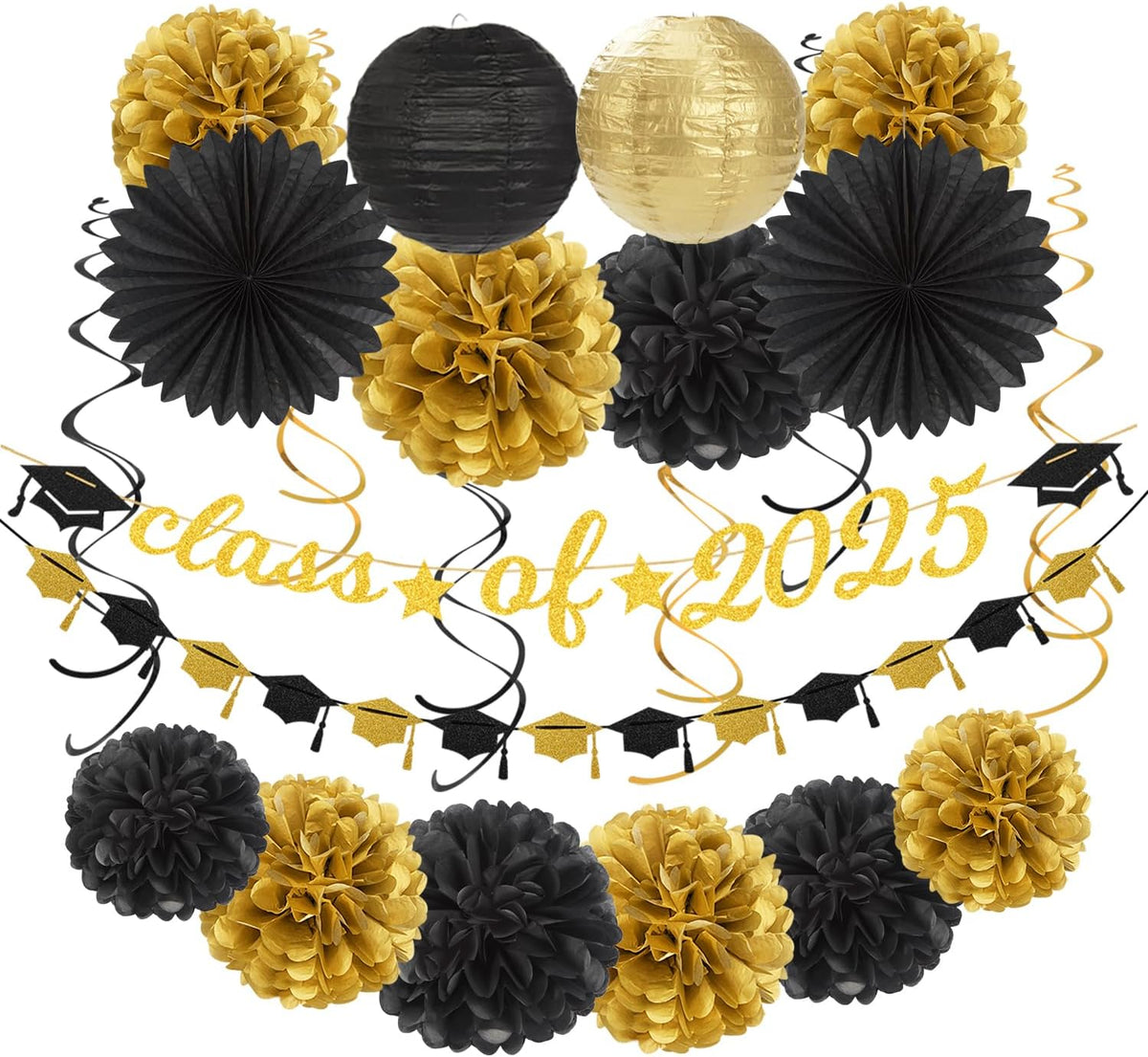 Black-Gold 2025 Class-Congratulations Graduation Party-Decorations - 22pcs High School College Grad