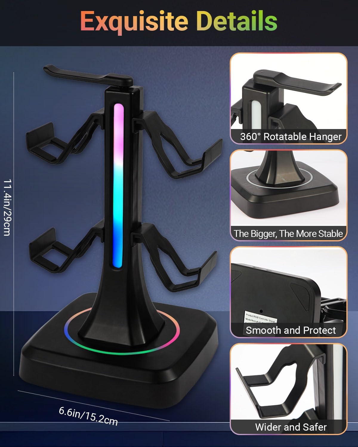 Controller Stand with RGB Multi-Color Light Modes - Headset Holder for PS5, Xbox, Switch - Gaming