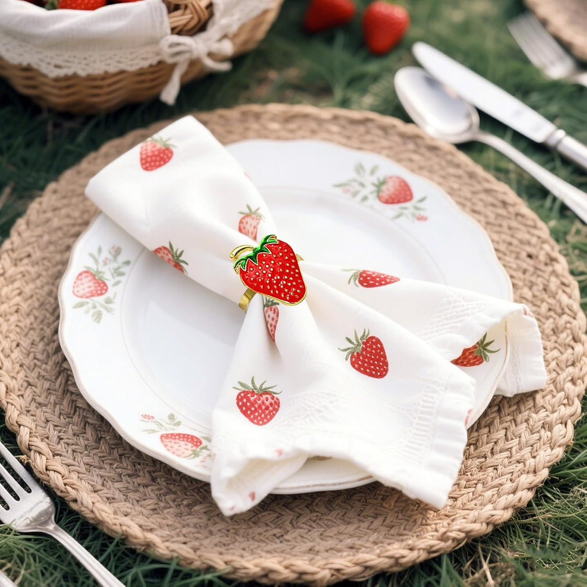 Gold Strawberry Napkin Rings Set of 8 Fall Fruit Napkin Ring Holders for Garden Weddding,Rustic