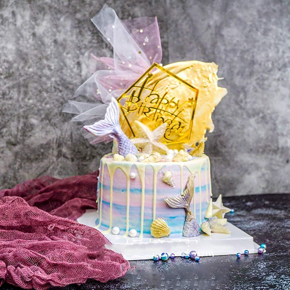 Gold Happy Birthday Cake Topper - Acrylic Cupcake Toppers Decoration Supplies (7 Pieces)