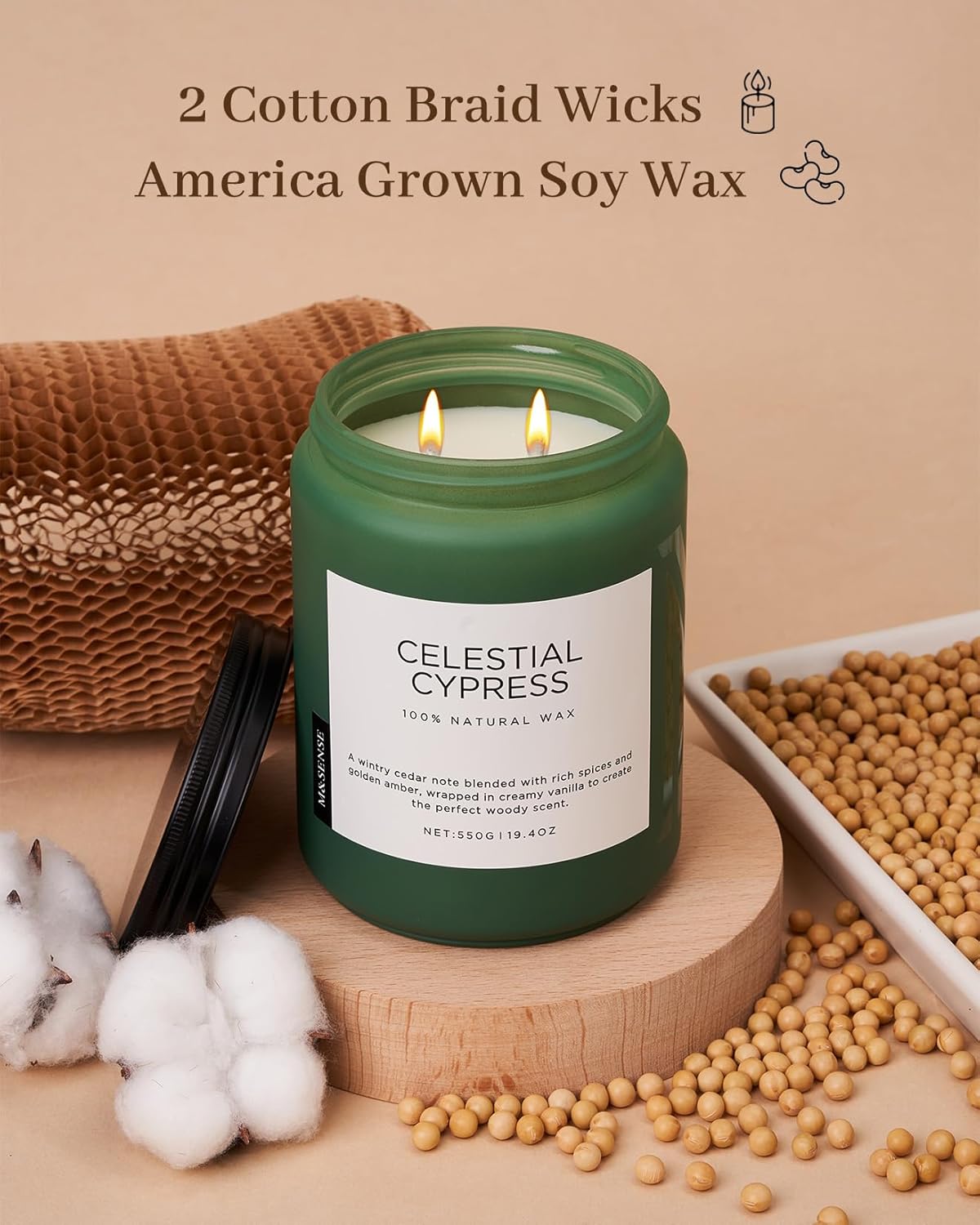 M&SENSE Celestial Cypress - Cedar & Spice Soy Jar Candles, Cedarwood Cardamom Large Winter Scented