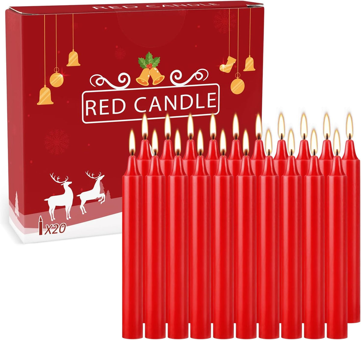 Set of 20 Red Candles –Spell Chime Candles for Christmas,Household, Wedding, Rituals, Prayer