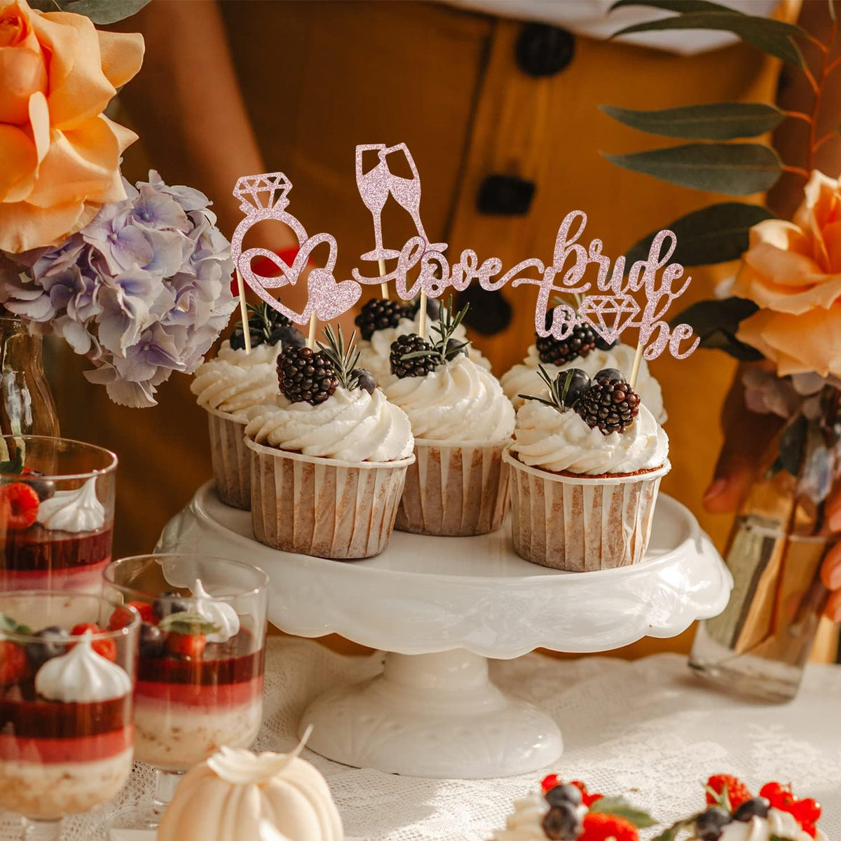 35 PCS Glitter Diamond Ring Bride to be Love Cupcake Topper Champagne Cake Picks Decorations for