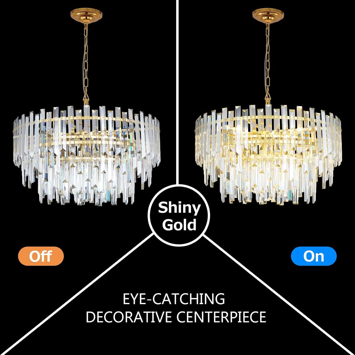 Gold Copper Crystal Chandelier Lighting 24'' for Dining Rooms Bedroom Foyer Entryway Ceiling