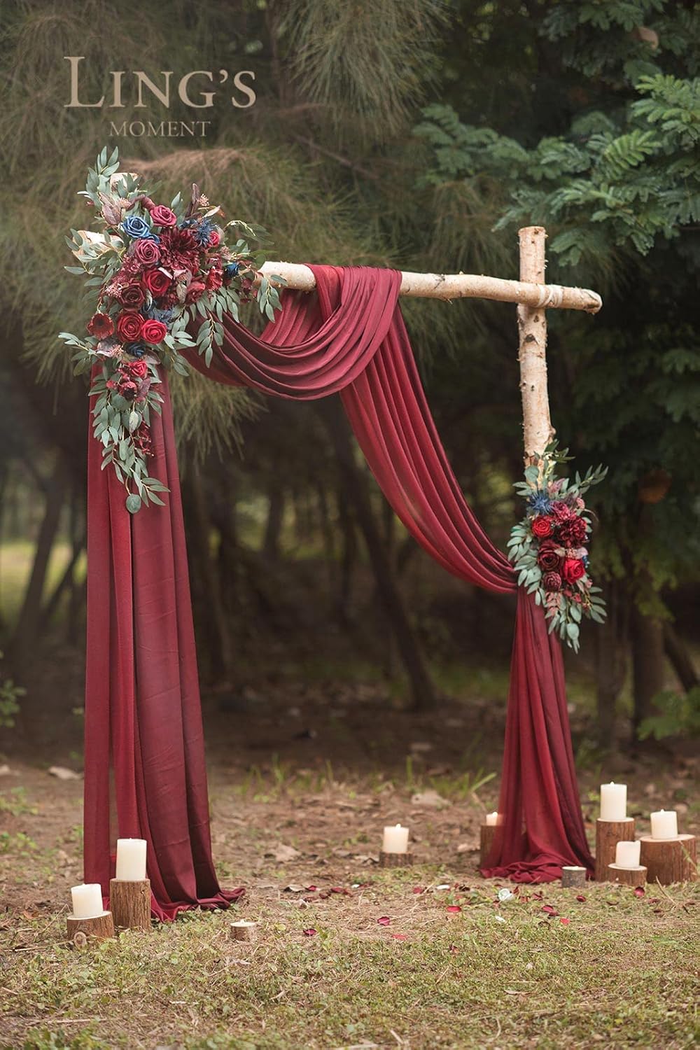 Ling's Moment Burgundy Artificial Wedding Arch Flowers Kit Pack of 4, 2pcs Hanging Flower