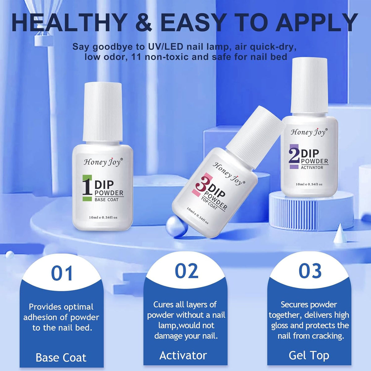 Honey Joy Dip Powder Nail Kit Starter,4 Colors Red White and Blue Nails Fourth of July Firework