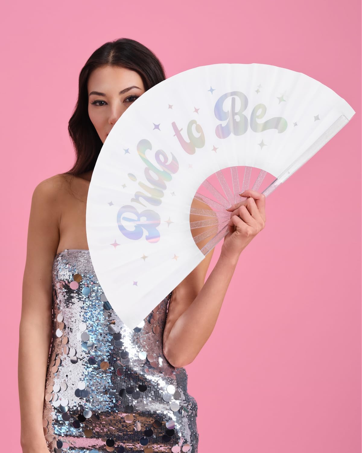 xo, Fetti Bride to Be Iridescent + Glitter Folding Fan | Bachelorette Party Decorations, Rave