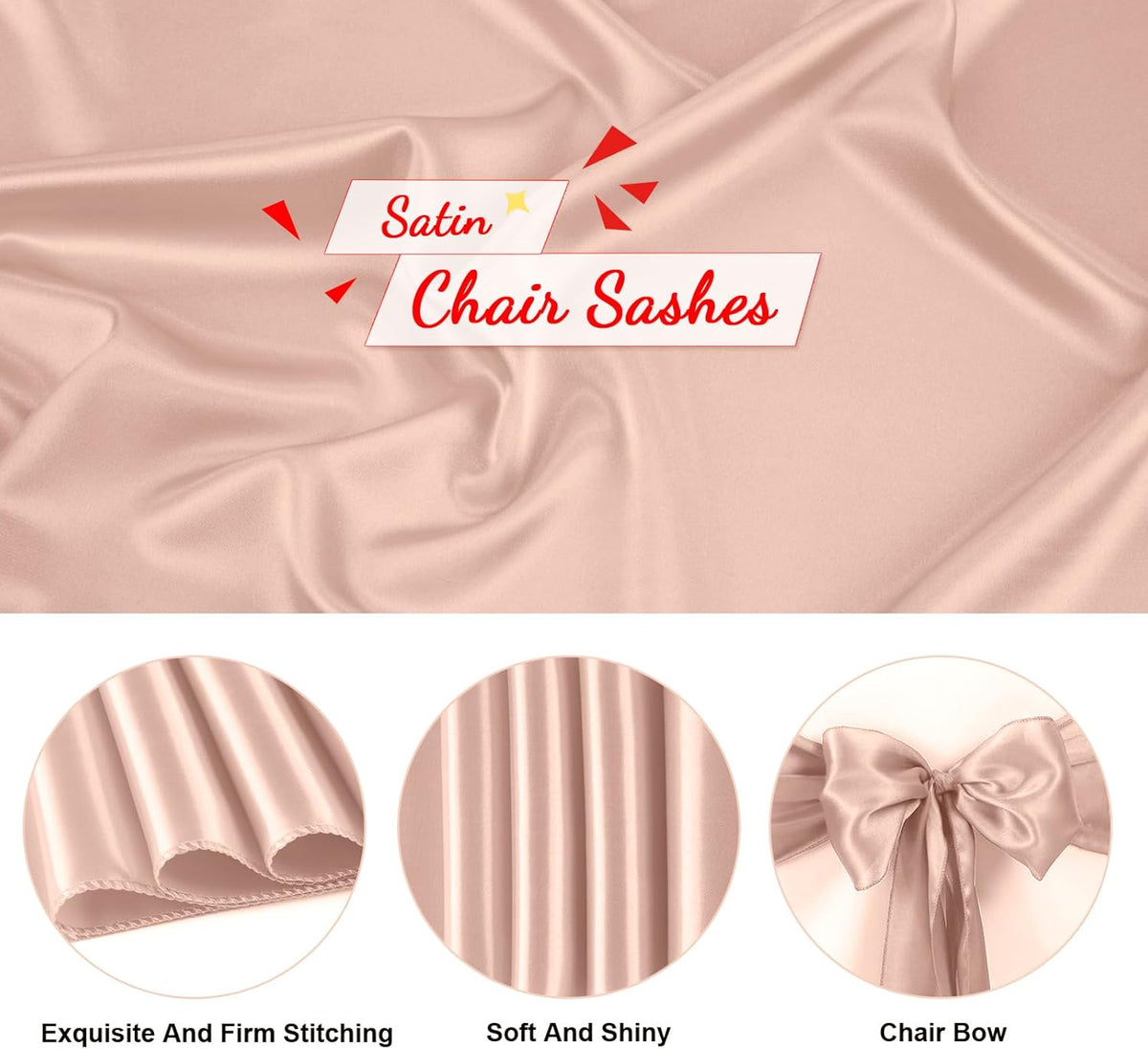 Satin Chair Sashes Bows Universal Chair Ribbon Ties Back Sash for Wedding Party Reception Events