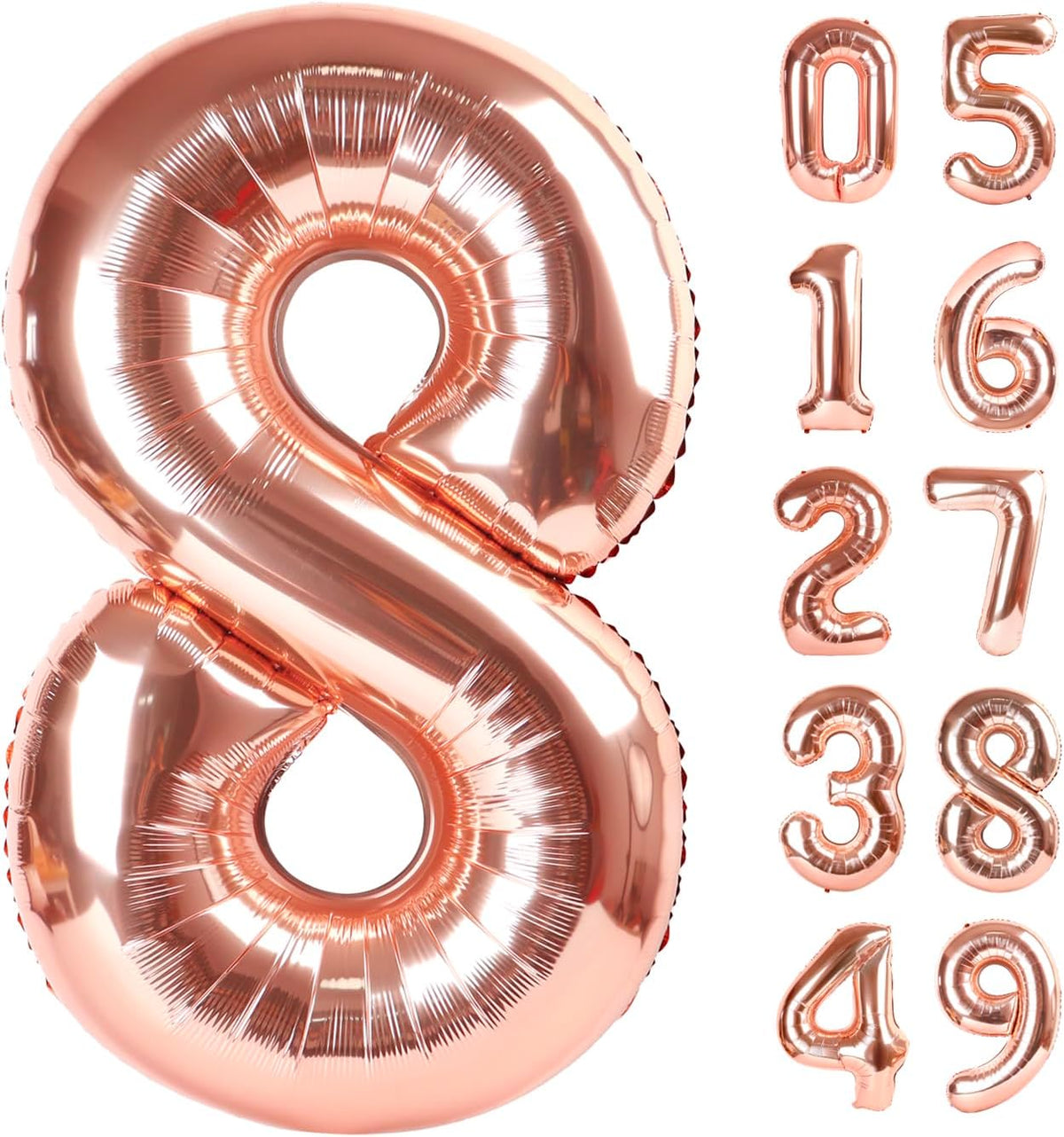 Rose Gold Foil Number 8 Balloon 40 Inch, Helium Mylar Eight Number 8 18 28 38 48 58 80 88 Birthday