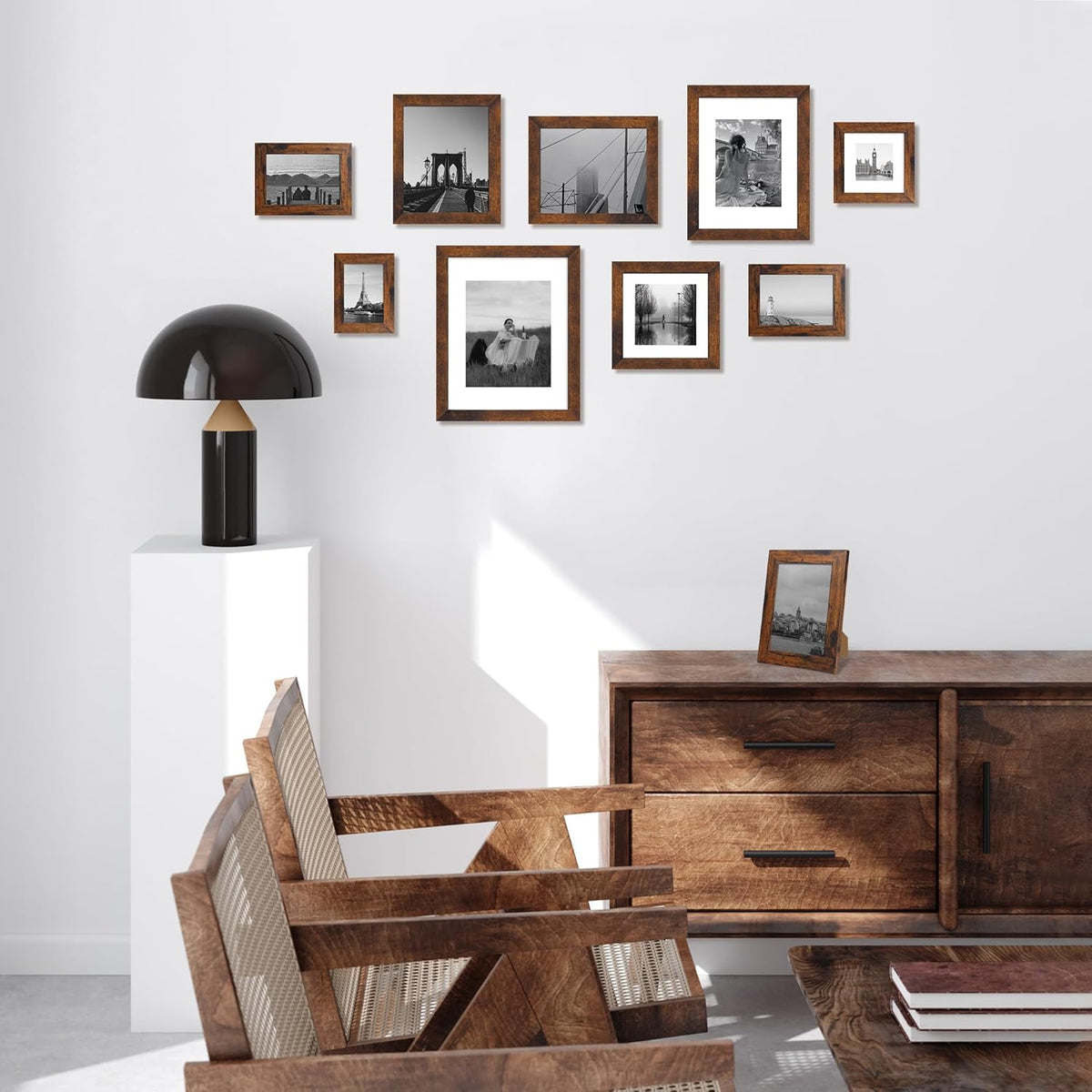 6x9 Picture Frame Set of 4, High Definition Real Glass Rustic Frame, 6 x 9 Wood Photo Frames for