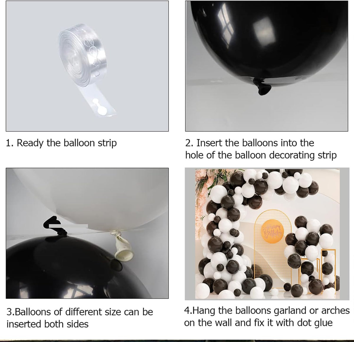White Black Balloon Garland Arch Kit,120 Pack Matte Latex Black White Balloons for Baby Shower